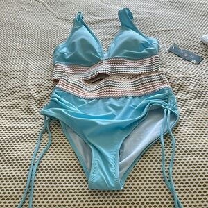 Blue and White Striped Women's Bikini